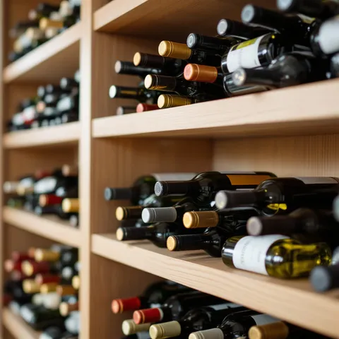 built-in wine rack of bottles