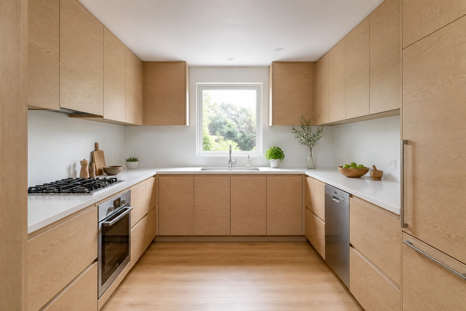The same kitchen with its original oak cabinet fronts