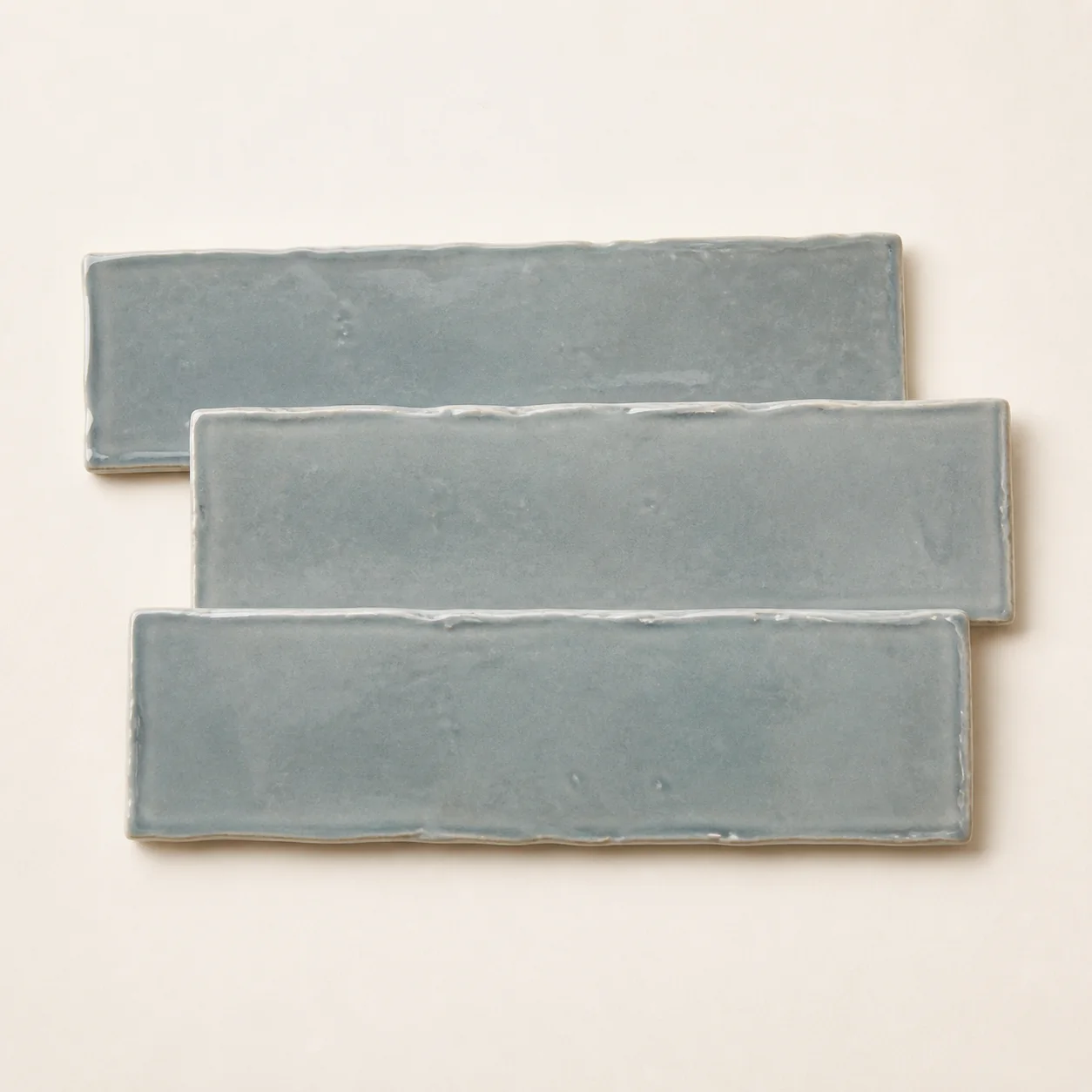 Soft blue-grey handmade subway tile sample
