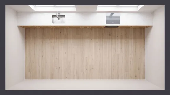 Top-down view of a kitchen with cabinets along one wall